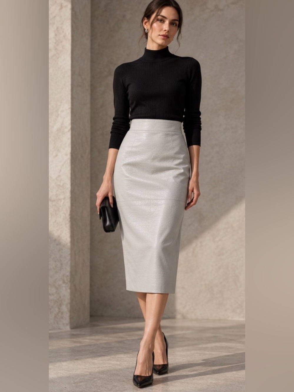 By MALENE BIRGER Gray Embossed Leather Pencil Skirt - Picture 1 of 13